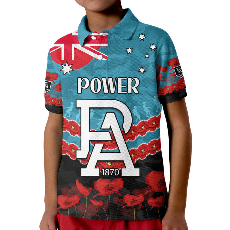 (Custom Personalised) Port Adelaide Power Football ANZAC Polo Shirt Lest We Forget LT9 - Vibe Hoodie Shop