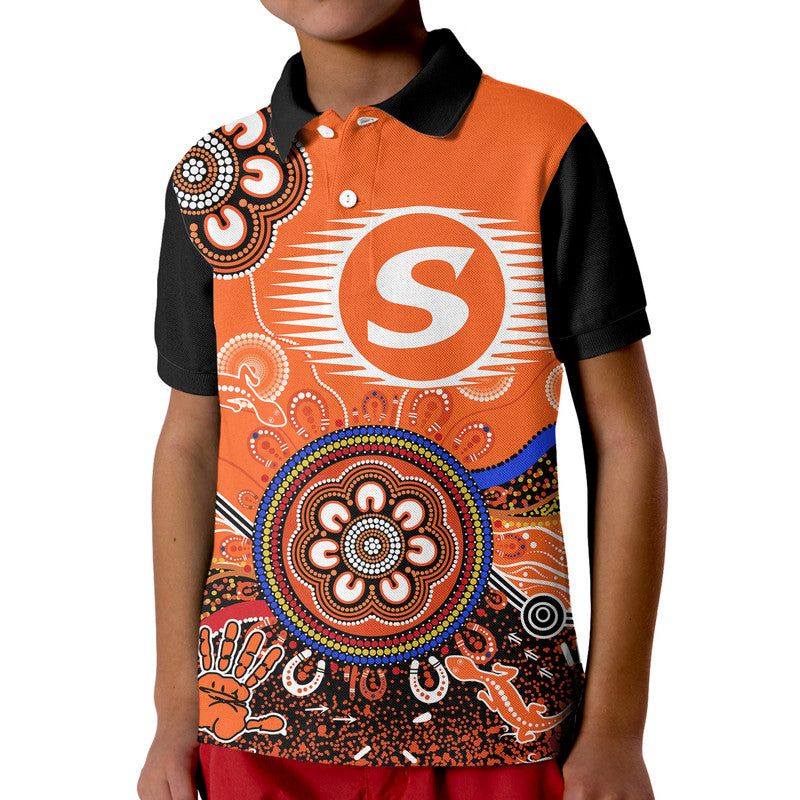 (Custom Personalised) Perth Scorchers Kid Polo Shirt Cricket Indigenous Aboriginal Lizard Version - Vibe Hoodie Shop