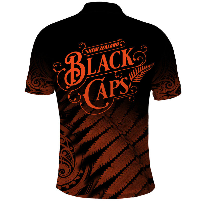 New Zealand Kiwis Cricket Team Polo Shirt Black Caps Silver Fern Mixed Maori Pattern Version Orange LT9 - Vibe Hoodie Shop