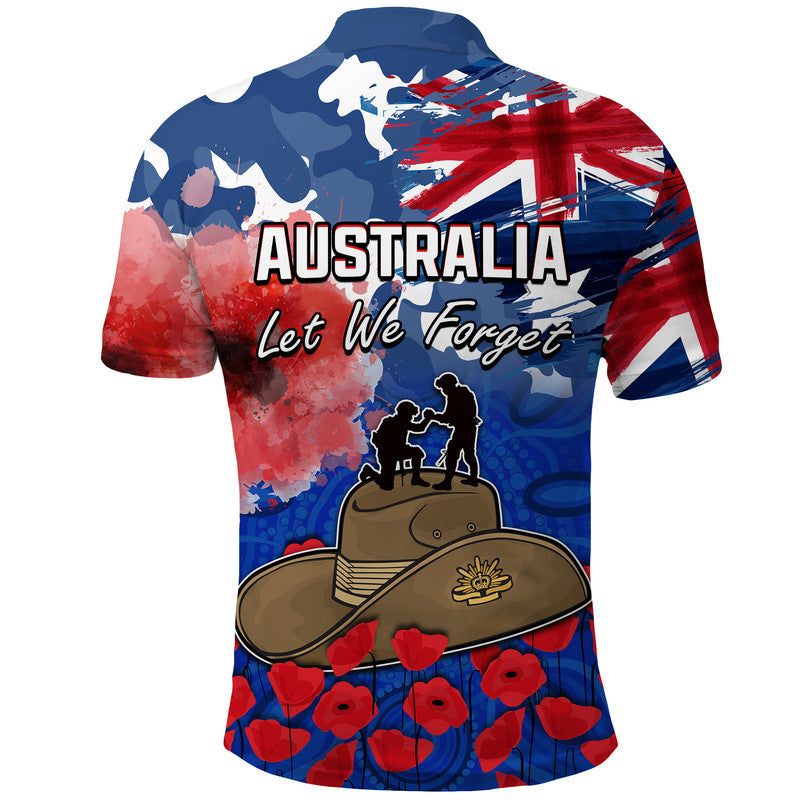 Australia ANZAC Day Polo Shirt Grunge Australia Flag and Red Poppy LT9 - Vibe Hoodie Shop