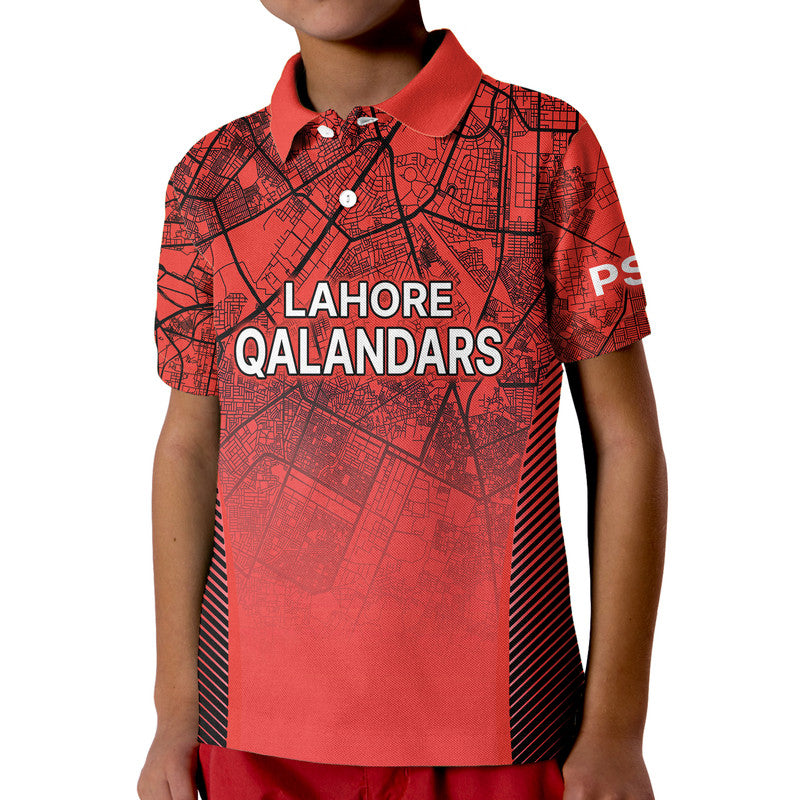 (Custom Personalised) Lahore Qalandars Kid Polo Shirt T20 Pakistan Cricket Version 2023 - Red - Vibe Hoodie Shop