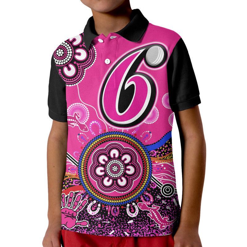 (Custom Personalised) Sydney Sixers Kid Polo Shirt Cricket Indigenous Aboriginal Lizard Version - Vibe Hoodie Shop