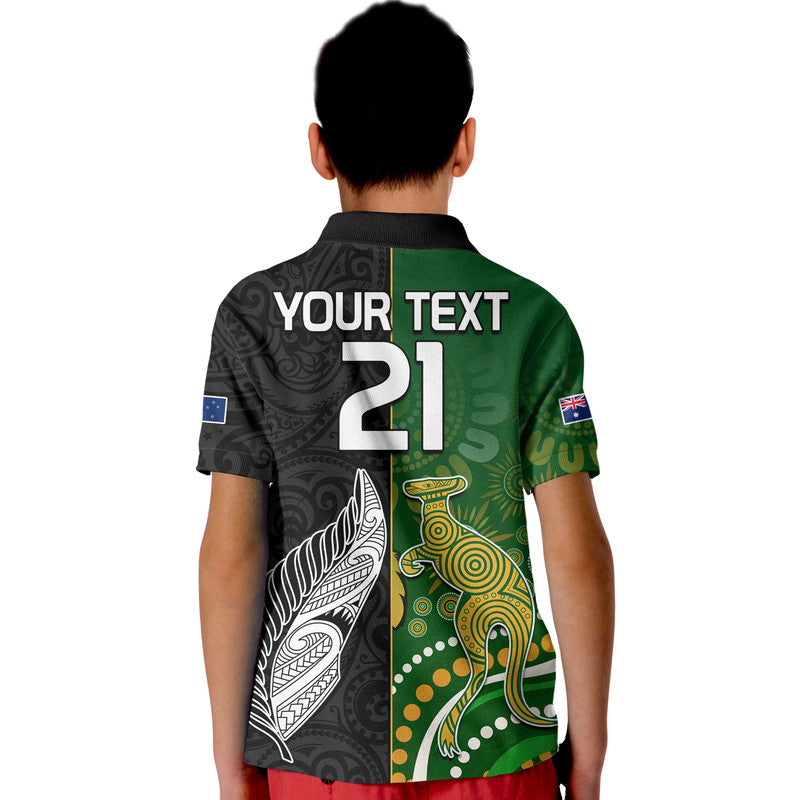 (Custom Personalised) Aotearoa Rugby All Black Combine Australia Wallabies Kid Polo Shirt Aboriginal Kangaroo And Maori Fern - Vibe Hoodie Shop