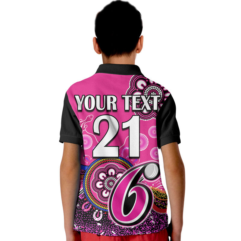 (Custom Personalised) Sydney Sixers Kid Polo Shirt Cricket Indigenous Aboriginal Lizard Version - Vibe Hoodie Shop