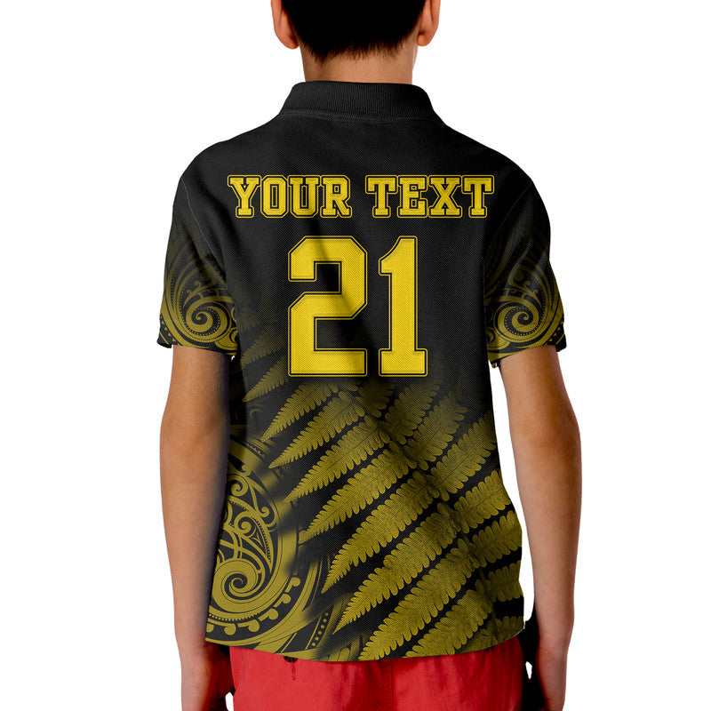 (Custom Personalised) New Zealand Kiwis Cricket Team Polo Shirt Black Caps Silver Fern Mixed Maori Pattern Version Gold LT9 - Vibe Hoodie Shop