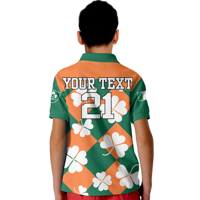 (Custom Text And Number) Ireland Rugby Sevens Kid Polo Shirt Shamrock Sporty Style - Vibe Hoodie Shop