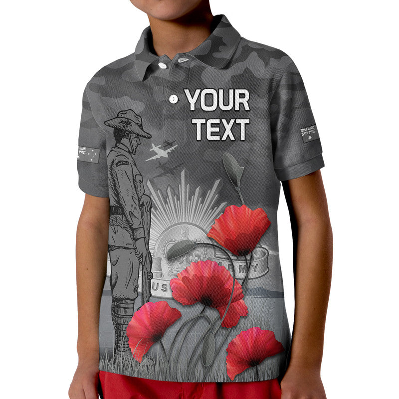 (Custom Personalised) Remembrance Day Kid Polo Shirt Soldier Australian Army Rising Sun With Red Poppy - Vibe Hoodie Shop