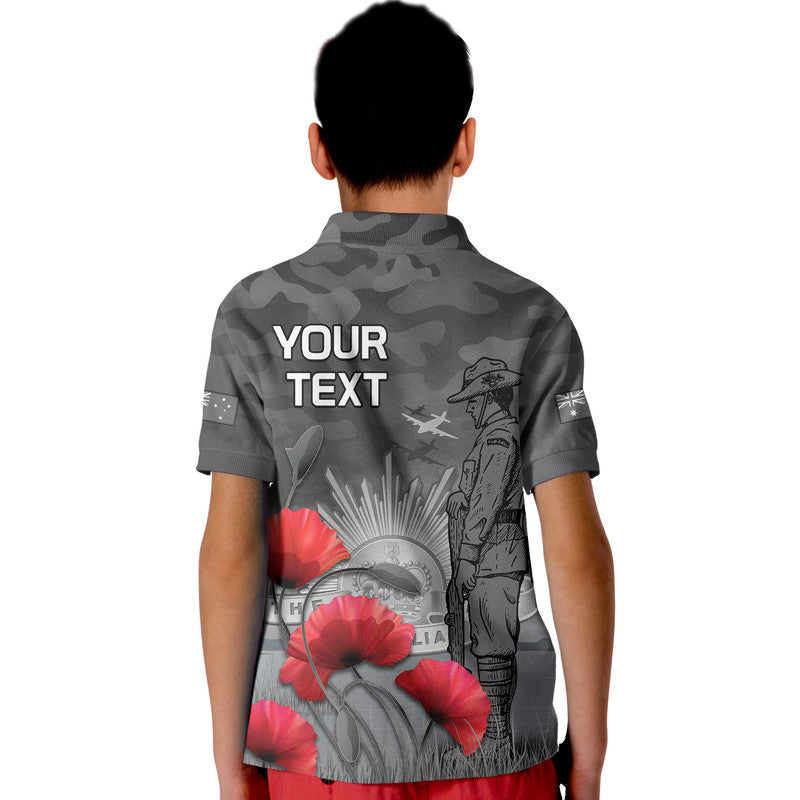 (Custom Personalised) Remembrance Day Kid Polo Shirt Soldier Australian Army Rising Sun With Red Poppy - Vibe Hoodie Shop