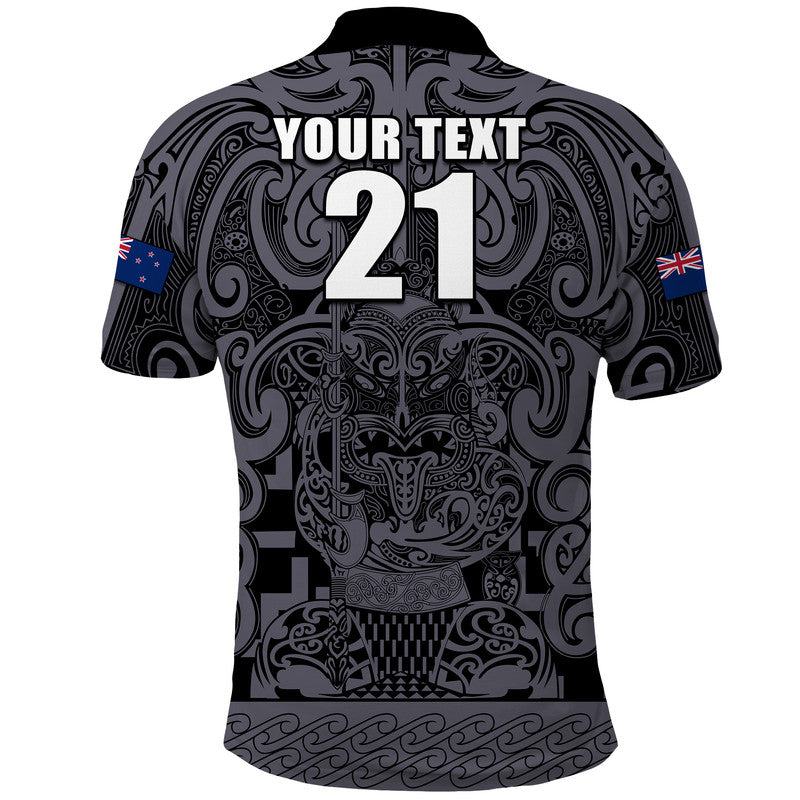 (Custom Text And Number) New Zealand Taiaha Maori Polo Shirt Minimalist Silver Fern All Black LT9 - Vibe Hoodie Shop