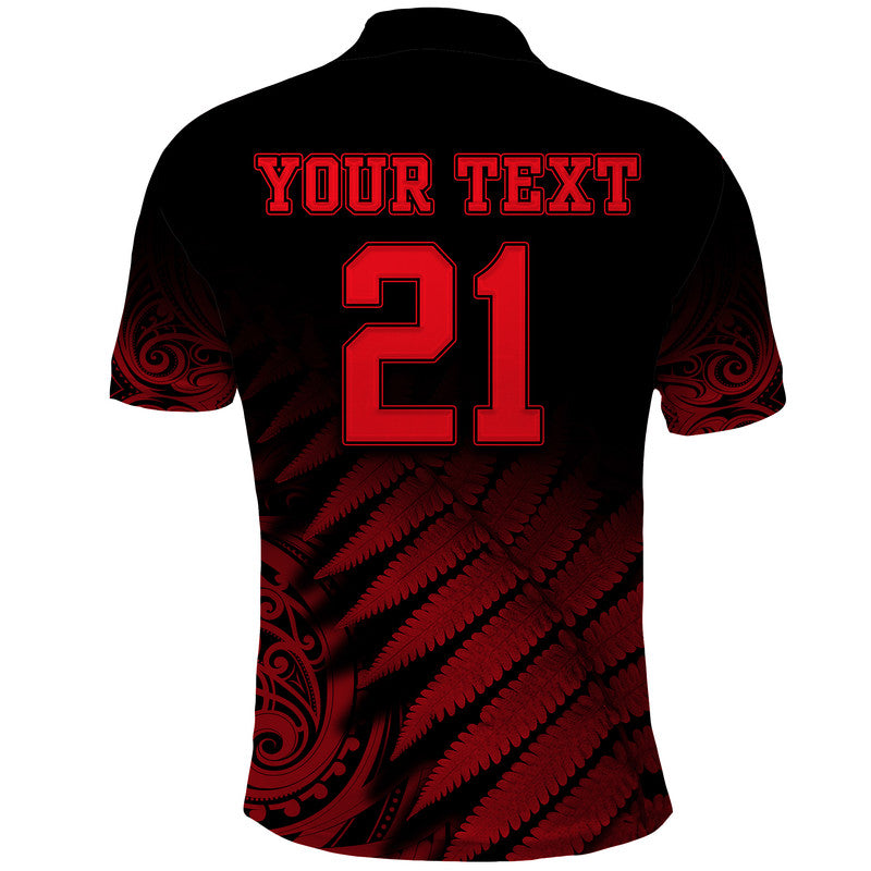 (Custom Personalised) New Zealand Kiwis Cricket Team Polo Shirt Black Caps Silver Fern Mixed Maori Pattern Version Red LT9 - Vibe Hoodie Shop