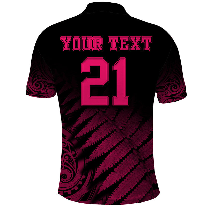 (Custom Personalised) New Zealand Kiwis Cricket Team Polo Shirt Black Caps Silver Fern Mixed Maori Pattern Version Pink LT9 - Vibe Hoodie Shop