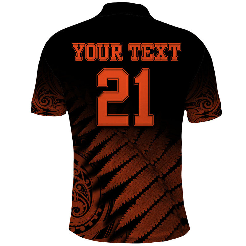 (Custom Personalised) New Zealand Kiwis Cricket Team Polo Shirt Black Caps Silver Fern Mixed Maori Pattern Version Orange LT9 - Vibe Hoodie Shop