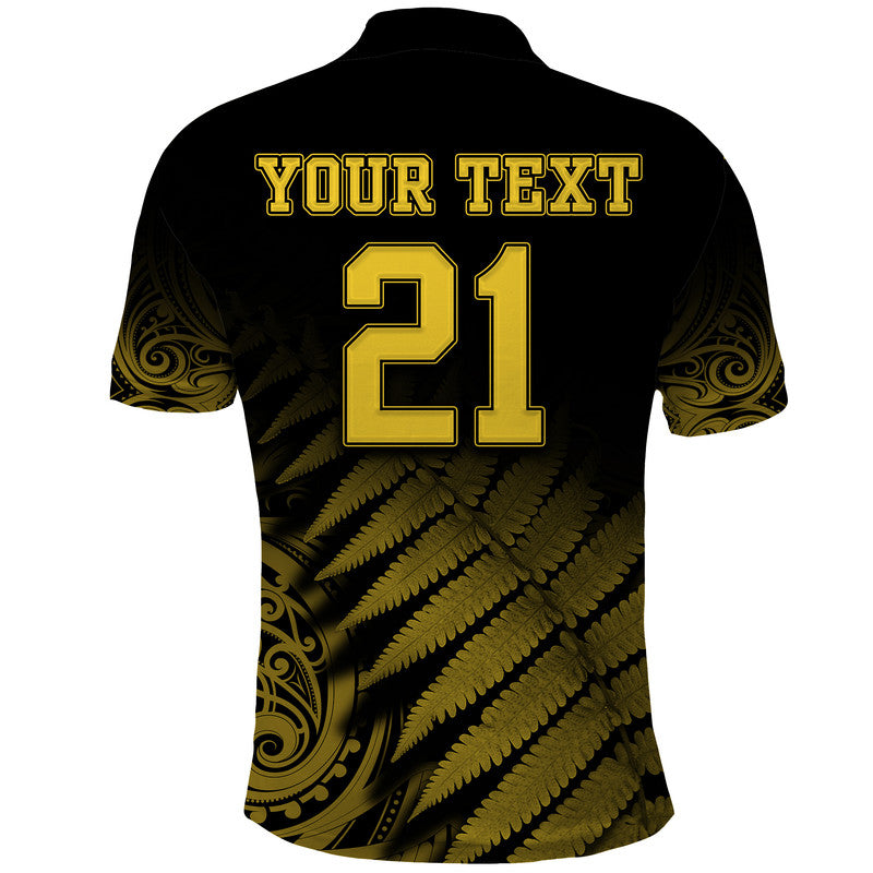 (Custom Personalised) New Zealand Kiwis Cricket Team Polo Shirt Black Caps Silver Fern Mixed Maori Pattern Version Gold LT9 - Vibe Hoodie Shop