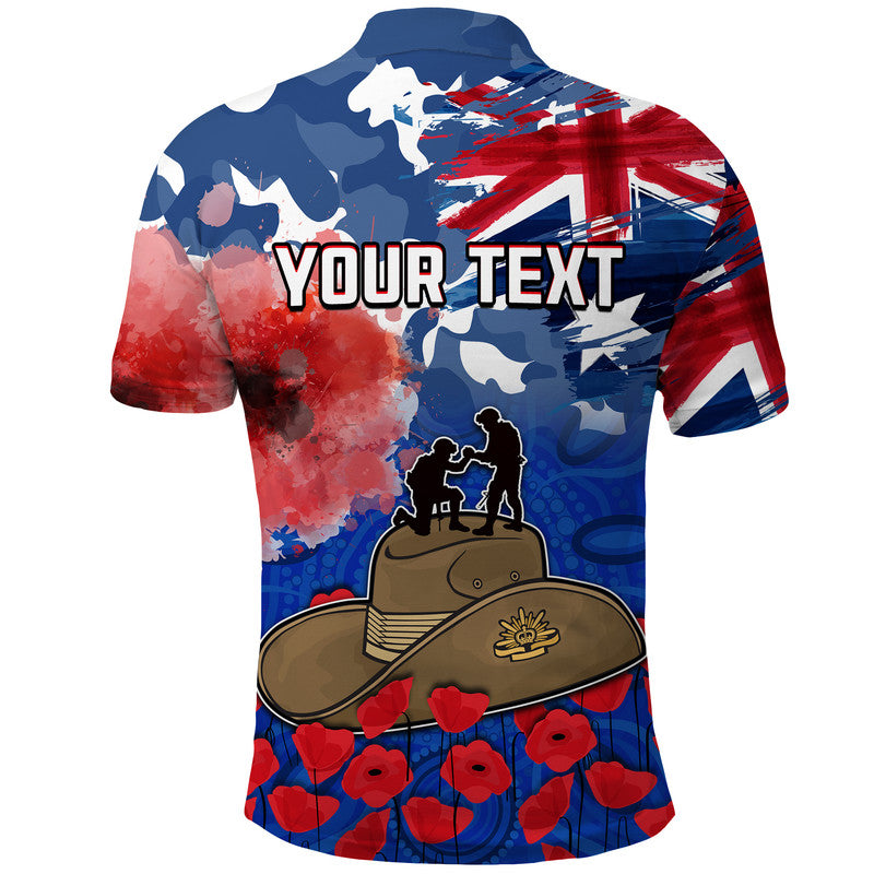 (Custom Personalised) Australia ANZAC Day Polo Shirt Grunge Australia Flag and Red Poppy LT9 - Vibe Hoodie Shop