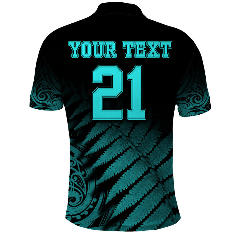 (Custom Personalised) New Zealand Kiwis Cricket Team Polo Shirt Black Caps Silver Fern Mixed Maori Pattern Version Turquoise LT9 - Vibe Hoodie Shop