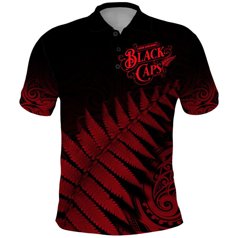 (Custom Personalised) New Zealand Kiwis Cricket Team Polo Shirt Black Caps Silver Fern Mixed Maori Pattern Version Red LT9 - Vibe Hoodie Shop