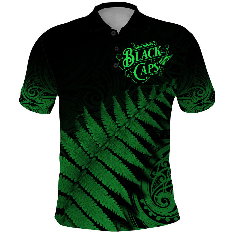 New Zealand Kiwis Cricket Team Polo Shirt Black Caps Silver Fern Mixed Maori Pattern Version Green LT9 - Vibe Hoodie Shop