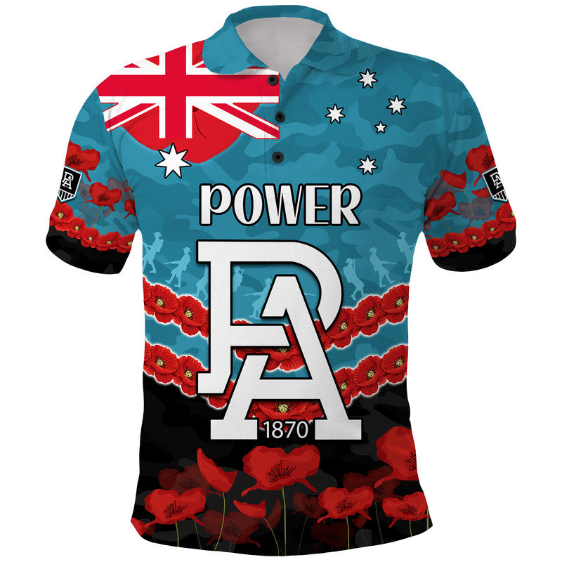 (Custom Personalised) Port Adelaide Power Football ANZAC Polo Shirt Lest We Forget LT9 - Vibe Hoodie Shop