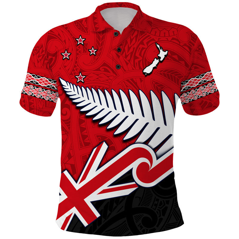 Waitangi Polo Shirt Aotearoa Tino Rangatiratanga Flag with Silver Fern LT9 - Vibe Hoodie Shop