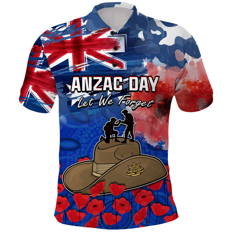 Australia ANZAC Day Polo Shirt Grunge Australia Flag and Red Poppy LT9 - Vibe Hoodie Shop