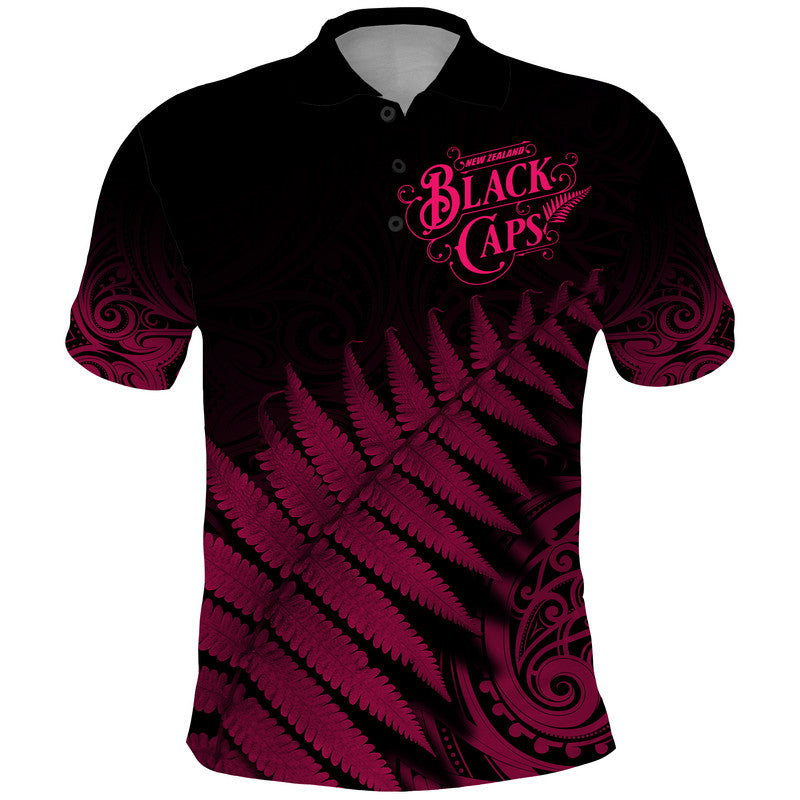 New Zealand Kiwis Cricket Team Polo Shirt Black Caps Silver Fern Mixed Maori Pattern Version Pink LT9 - Vibe Hoodie Shop