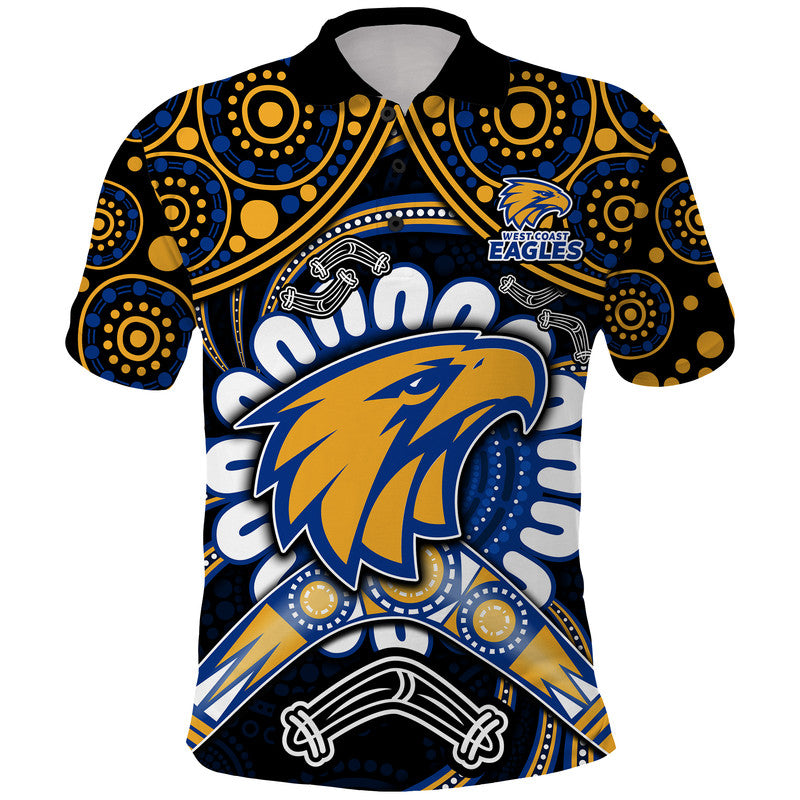 West Coast Eagles Polo Shirt Boomerang Indigenous Dots LT9 - Vibe Hoodie Shop