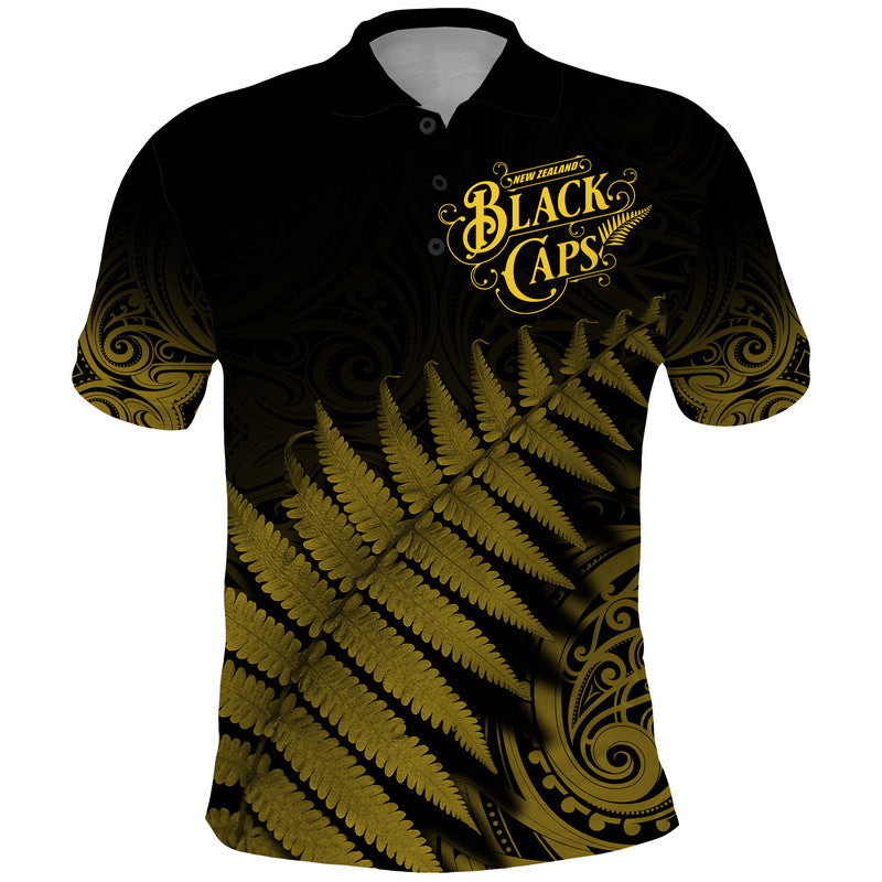 New Zealand Kiwis Cricket Team Polo Shirt Black Caps Silver Fern Mixed Maori Pattern Version Gold LT9 - Vibe Hoodie Shop