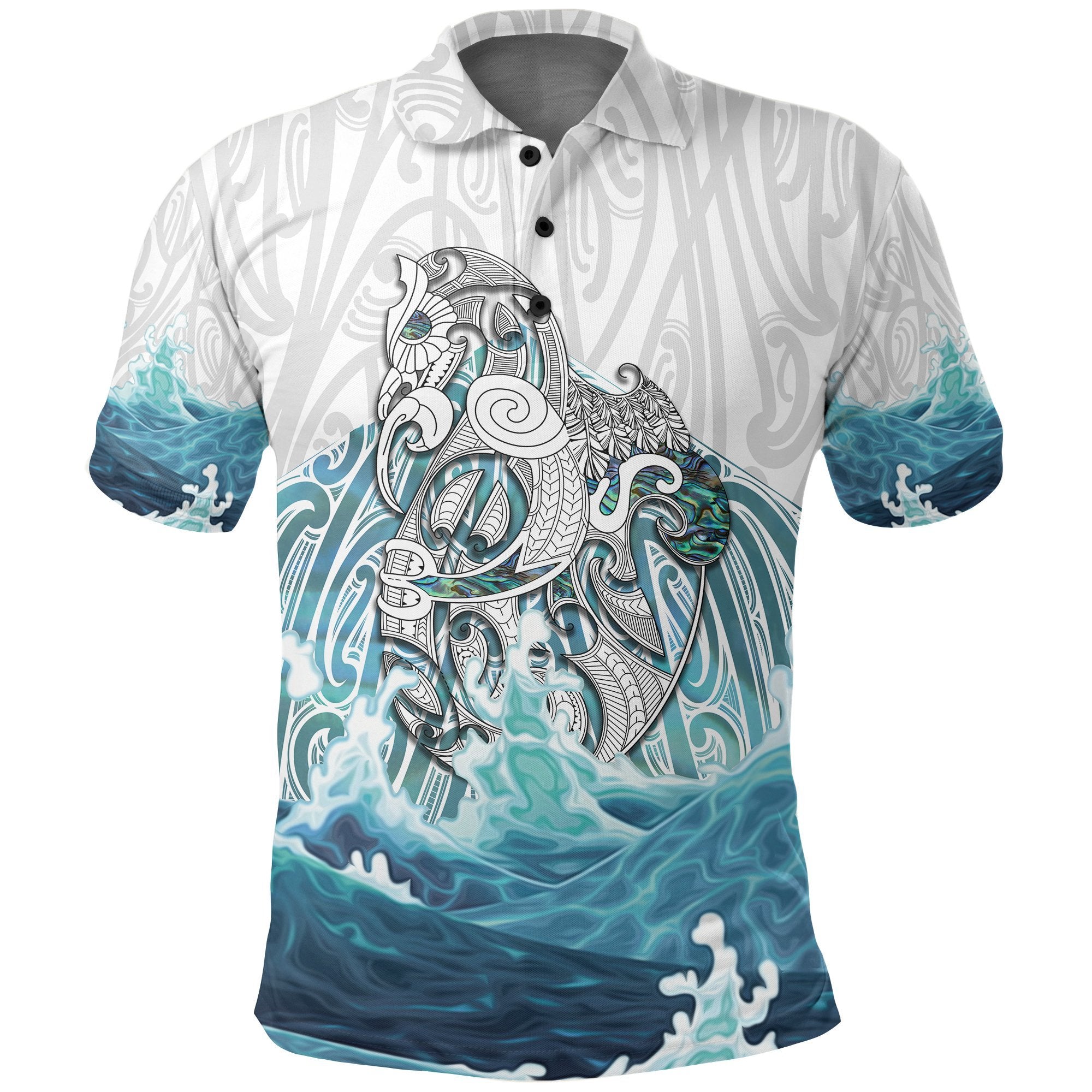 Maori Manaia The Blue Sea Polo Shirt, White - Vibe Hoodie Shop