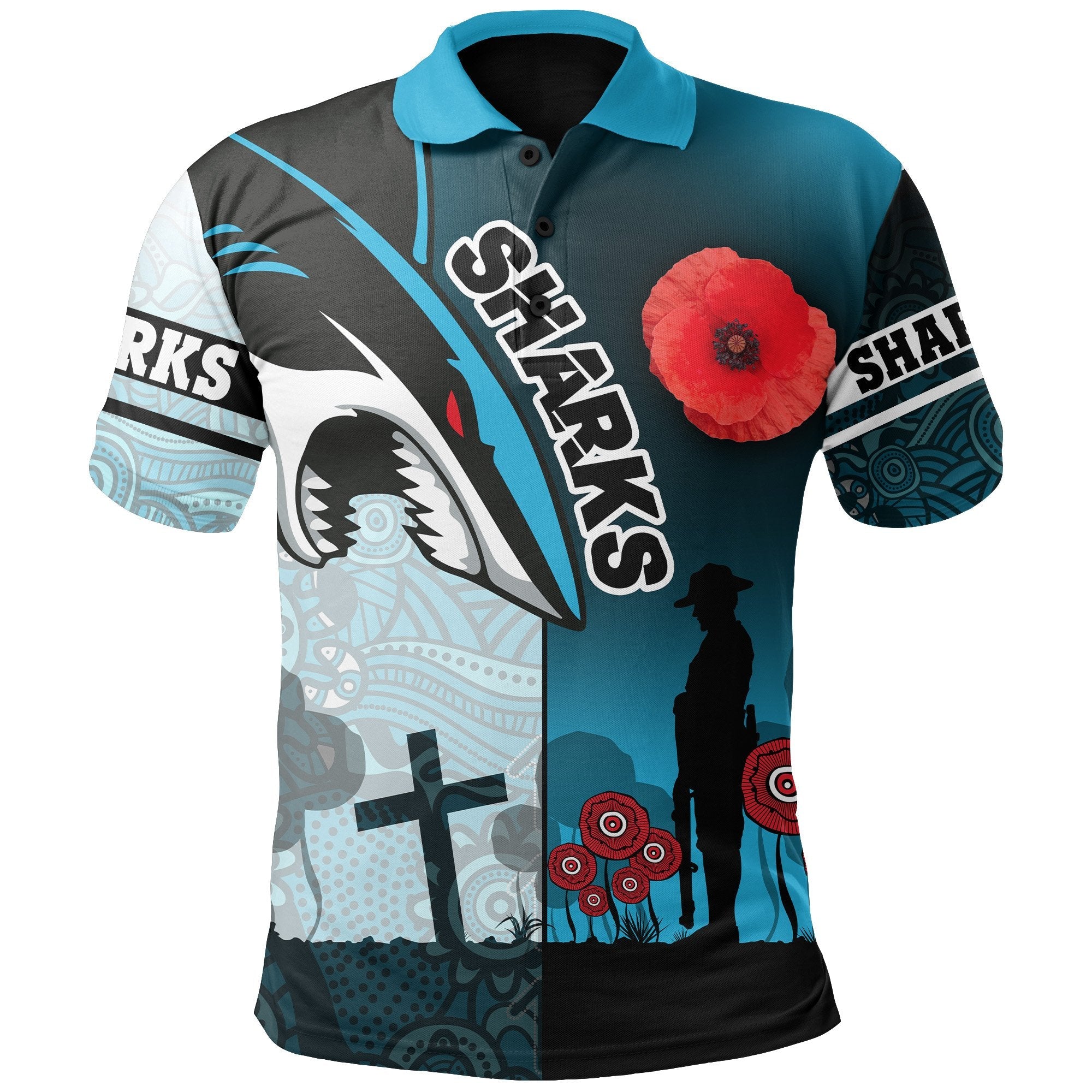 Sharks Polo Shirt Cronulla ANZAC Day - Vibe Hoodie Shop