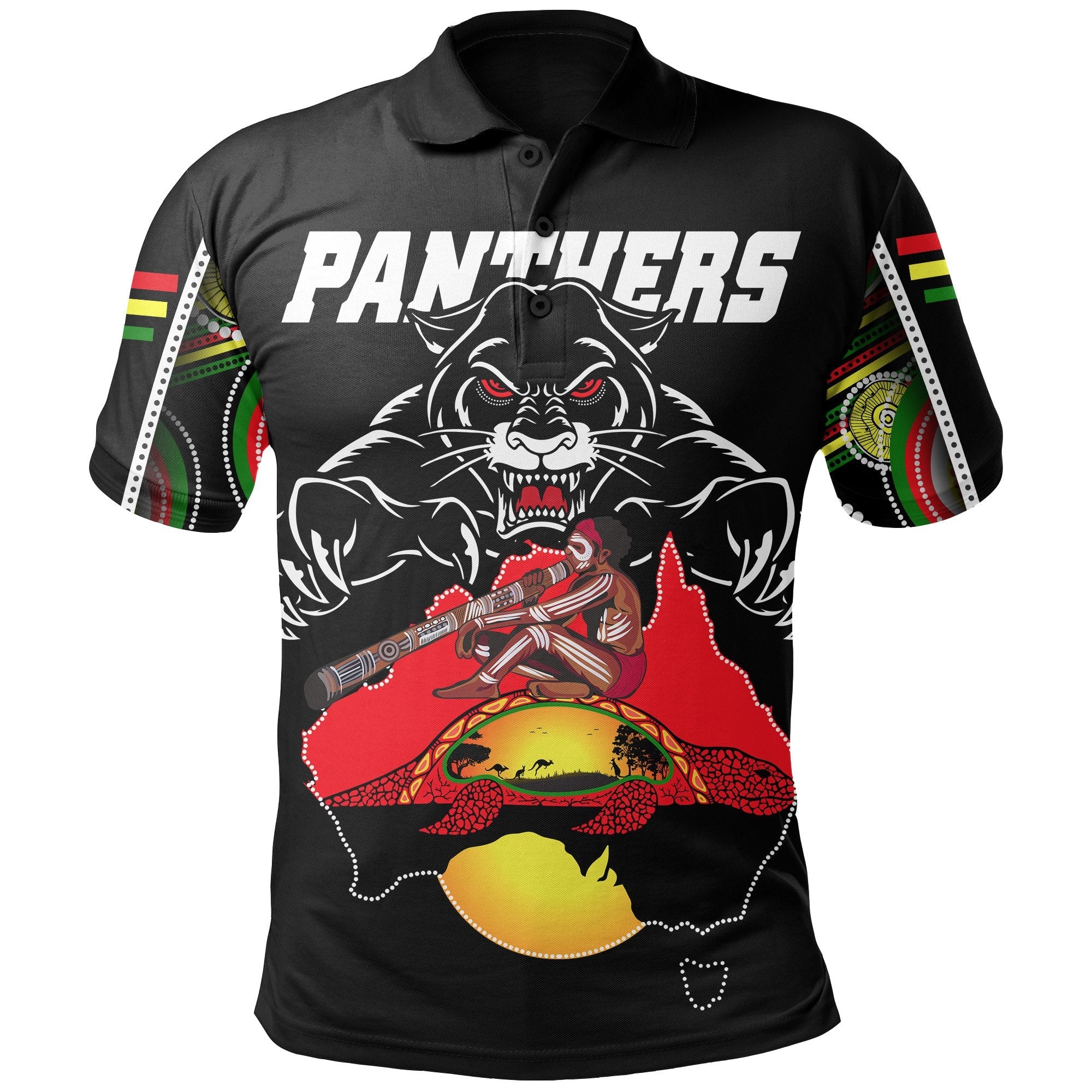 Panthers Black Polo Shirt Aboriginal Special Map - Vibe Hoodie Shop