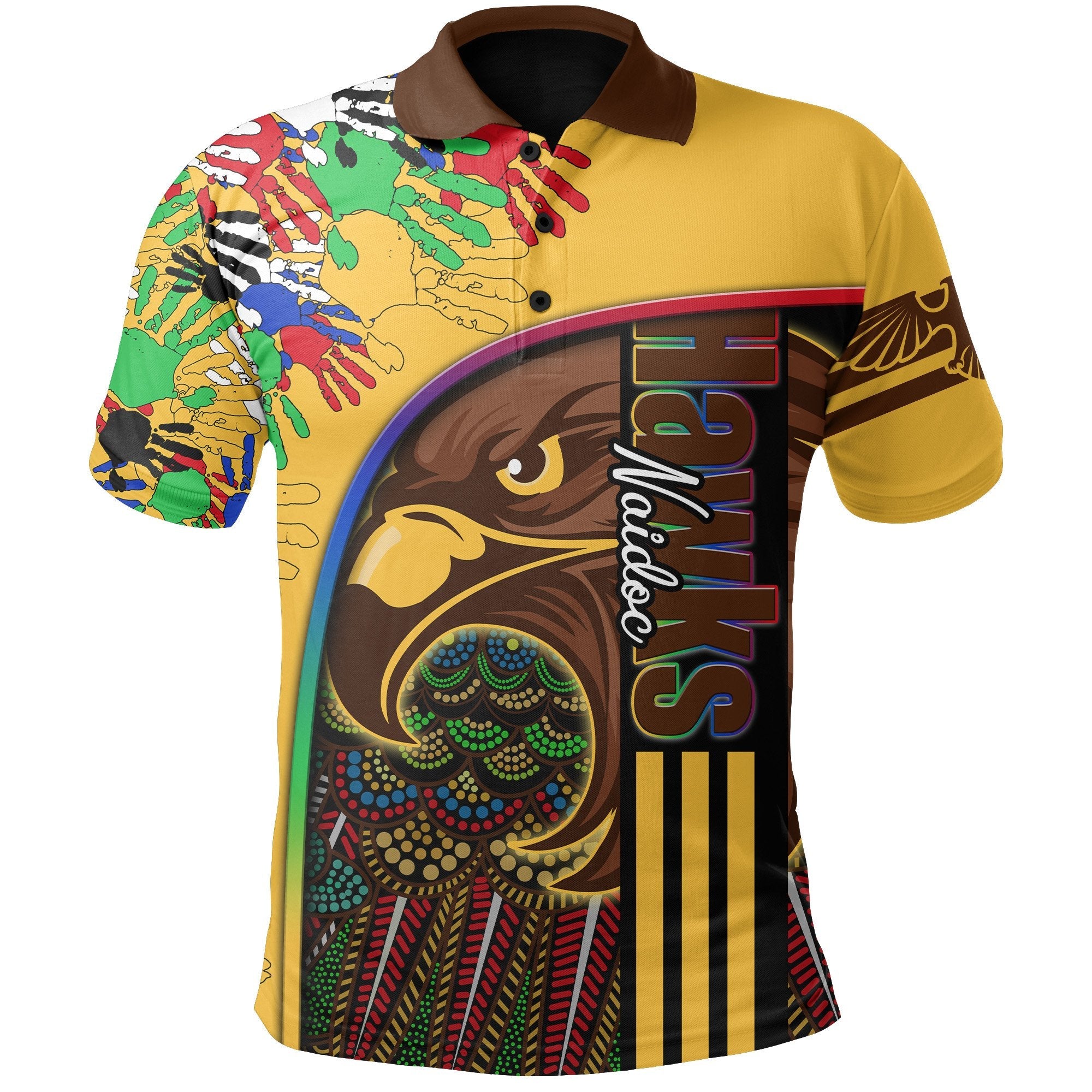 (Custom Personalised) Pride Hawks Polo Shirt Hawthorn NAIDOC Week Aboriginal Version Special - Vibe Hoodie Shop