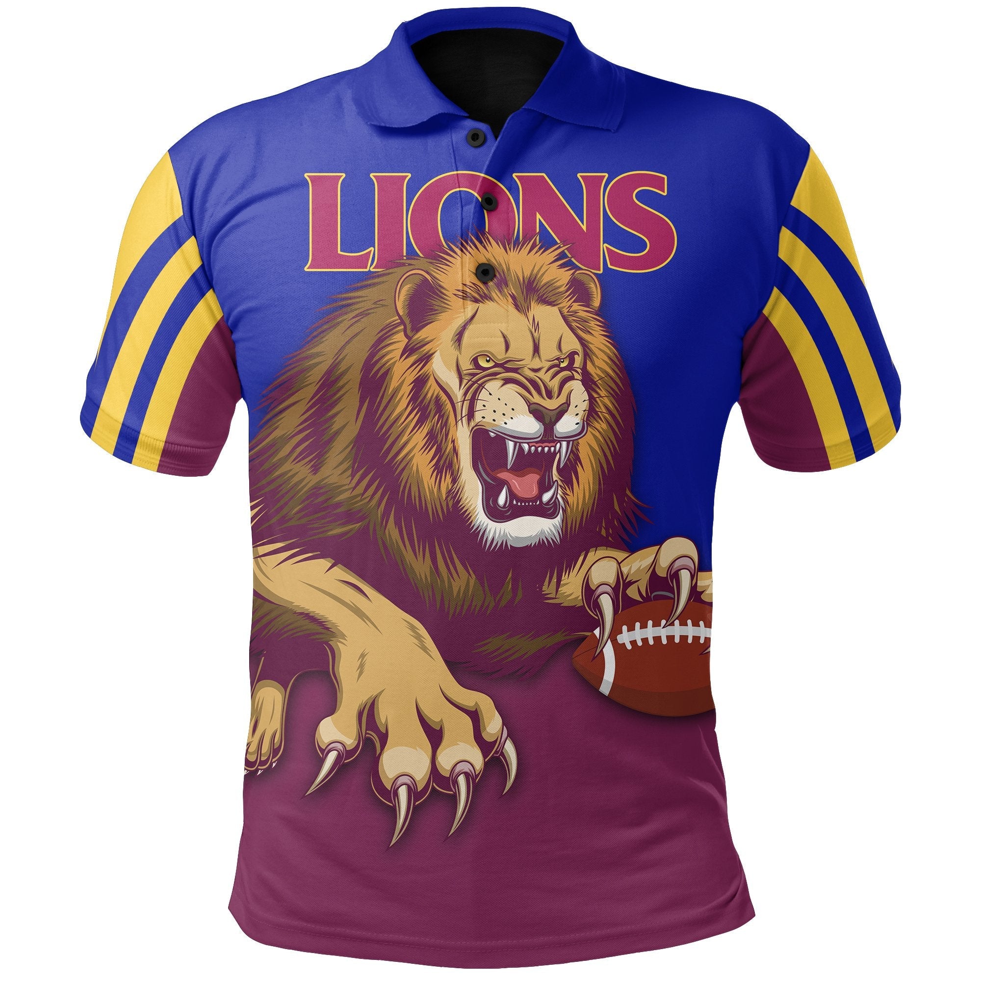 (Custom Personalised) Brisbane Polo Shirt Lions Three Stripes - Vibe Hoodie Shop