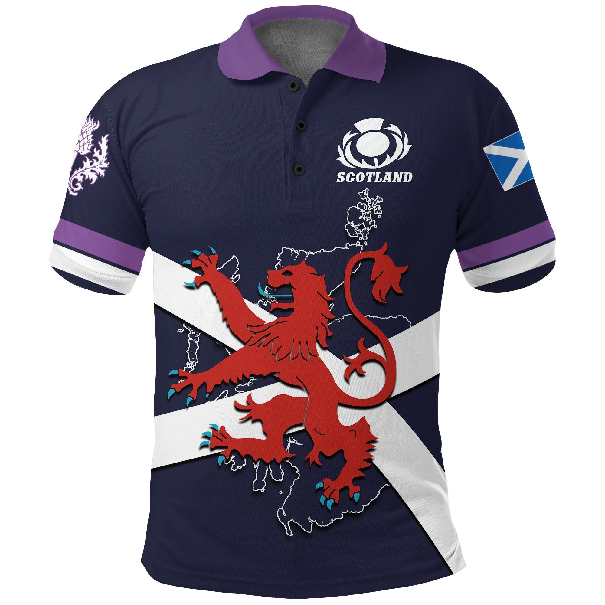 Scotland Rugby Polo Shirt Lion Rampant with Thistle - Vibe Hoodie Shop