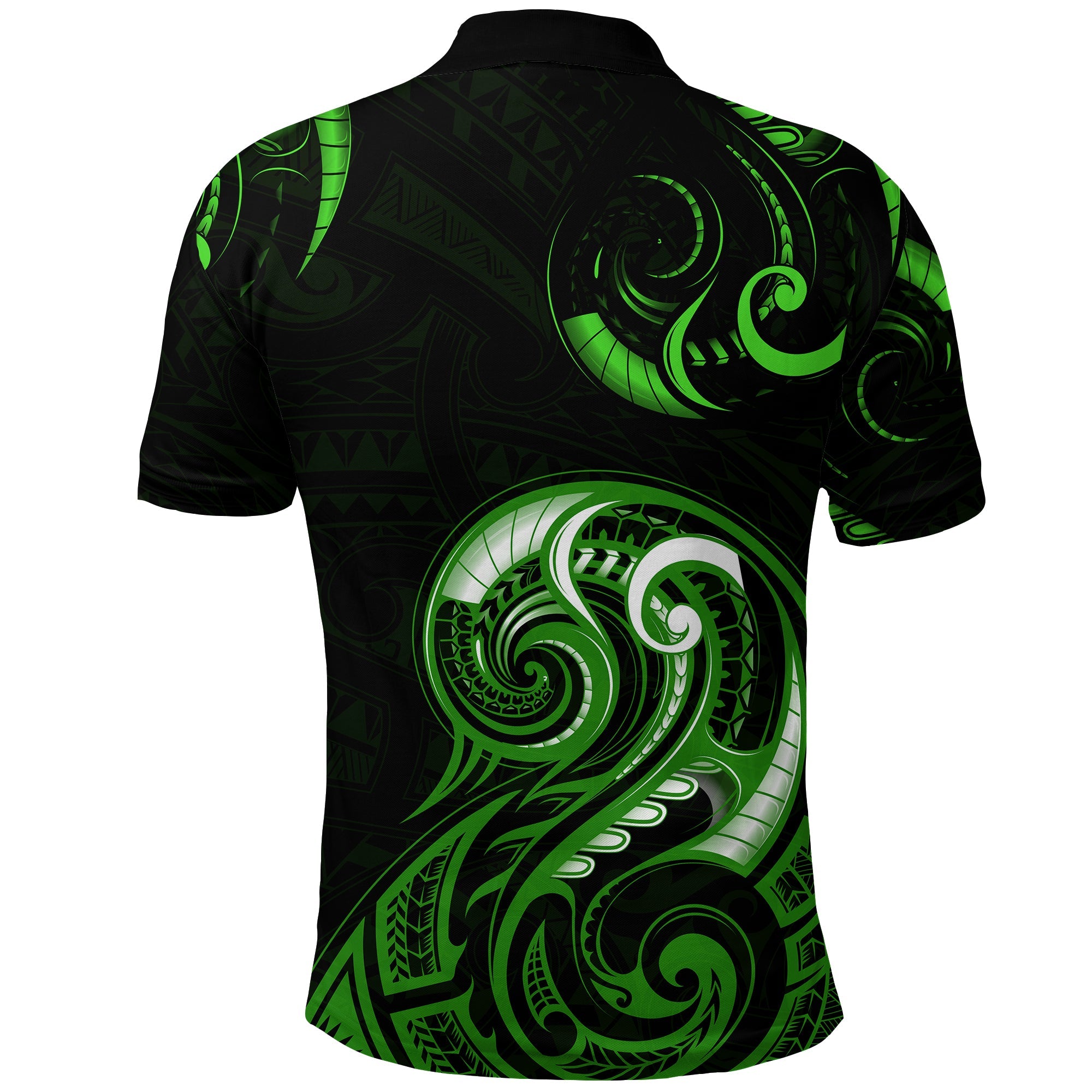 Aotearoa Fern Polo Shirt Maori Pattern Version Green - Vibe Hoodie Shop