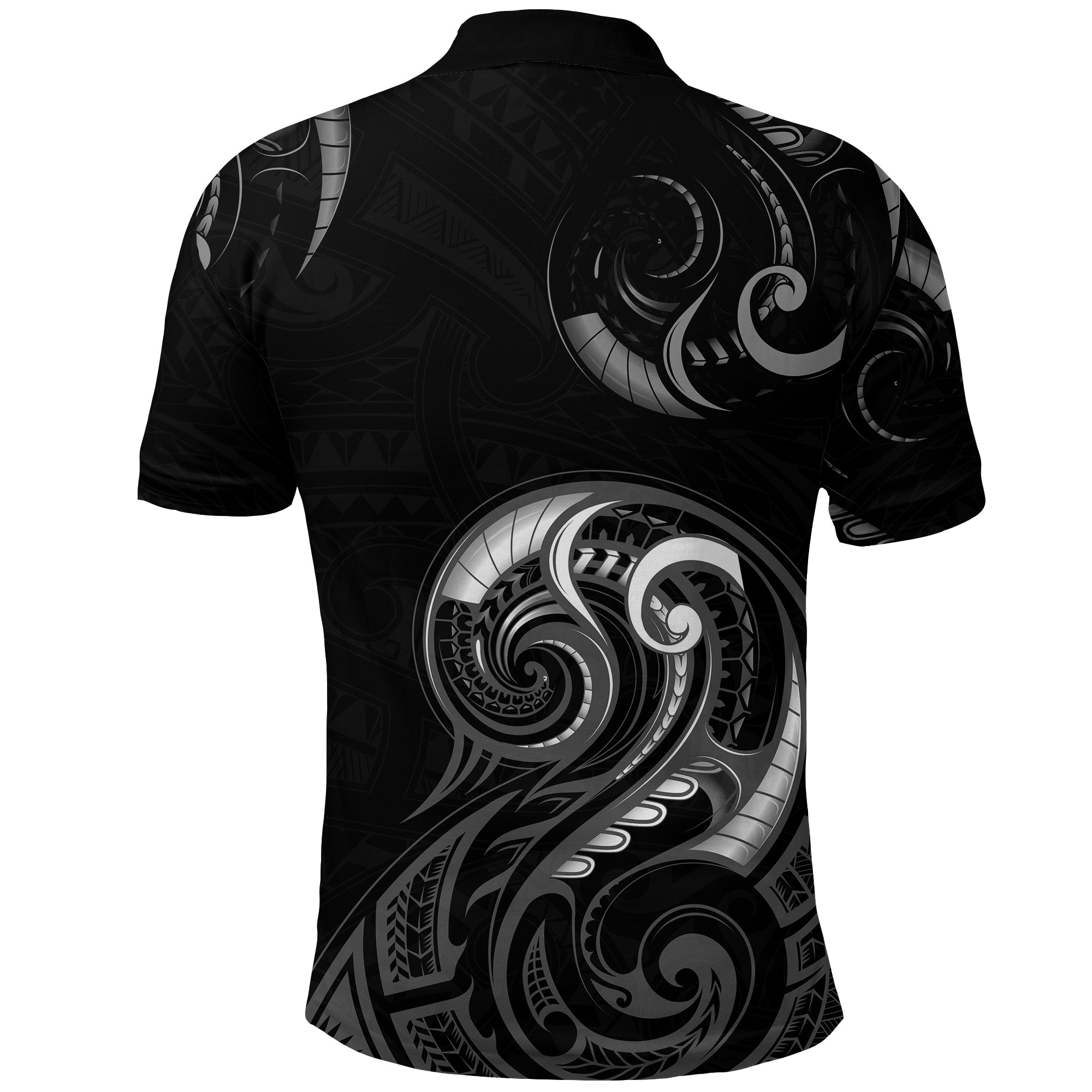 Aotearoa Fern Polo Shirt Maori Pattern Version Black - Vibe Hoodie Shop