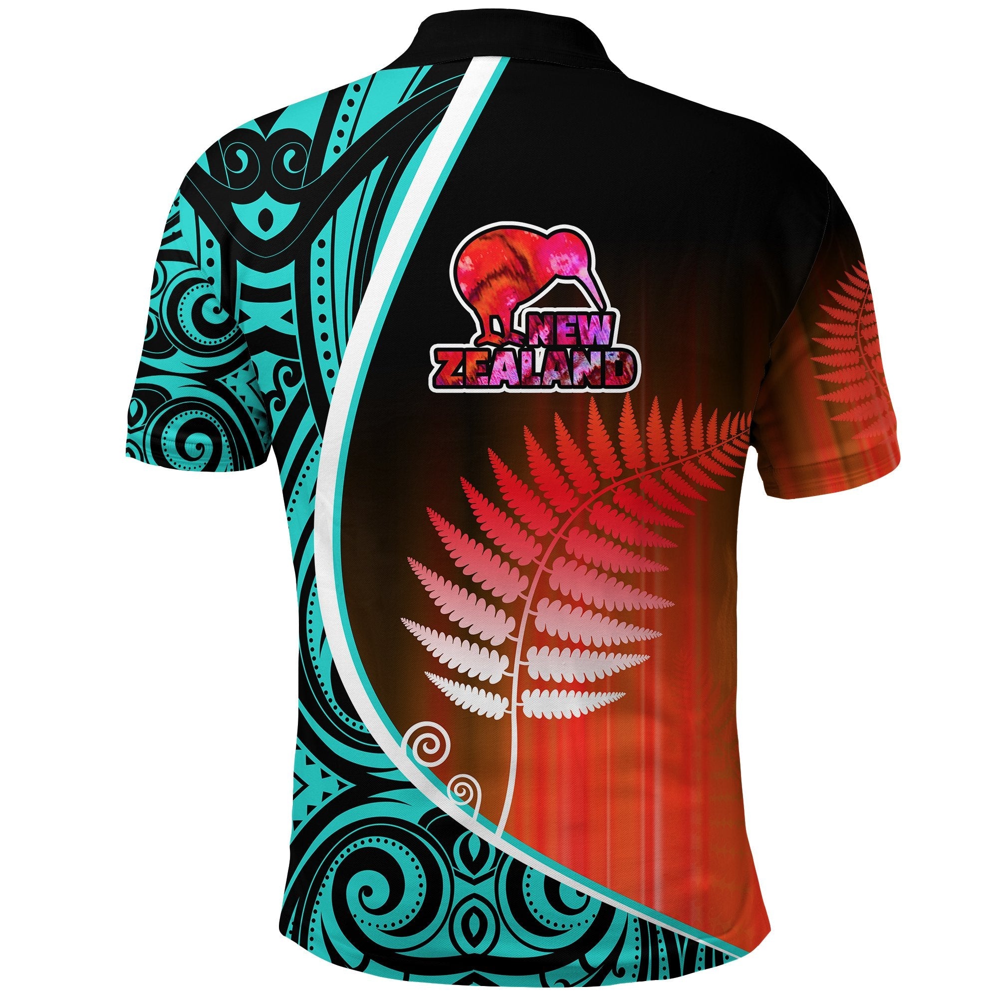 Aotearoa Rugby Black Maori Polo Shirt Kiwi and Silver Fern New Zealand - Blue - Vibe Hoodie Shop