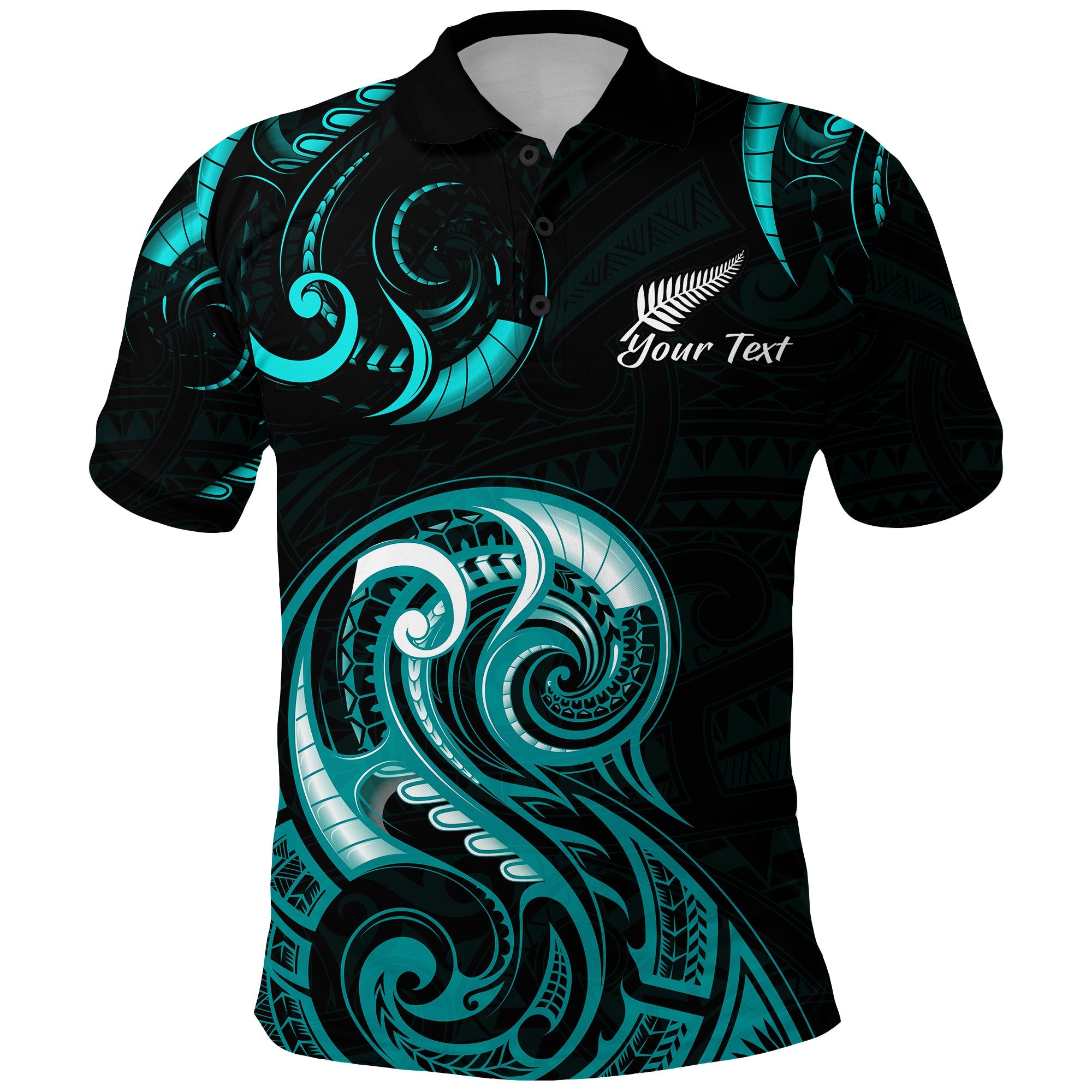 (Custom Personalised) Aotearoa Fern Polo Shirt Maori Pattern Version Turquoise - Vibe Hoodie Shop