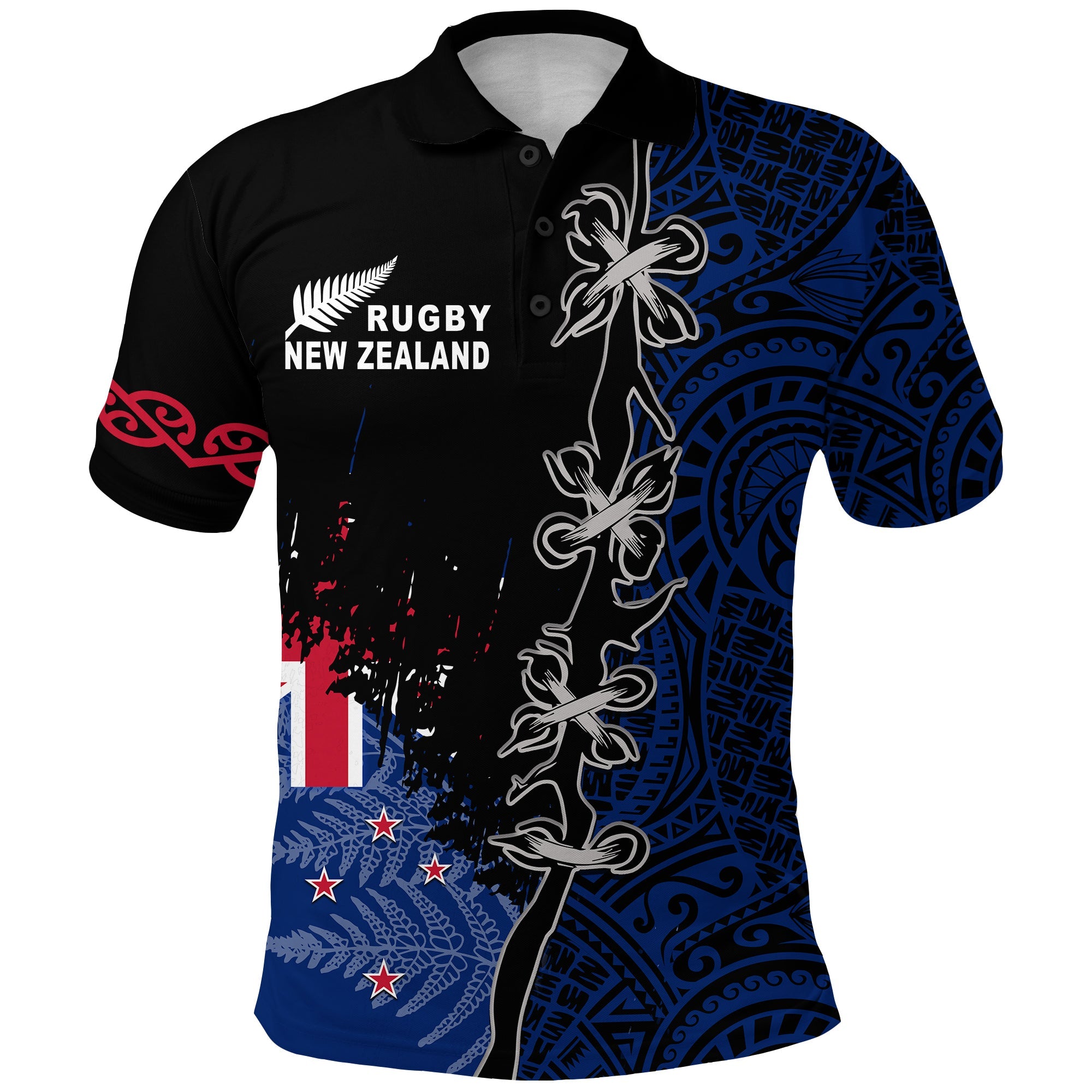 (Custom Personalised) New Zealand Rugby Polo Shirt Mix Maori and Fern - Vibe Hoodie Shop