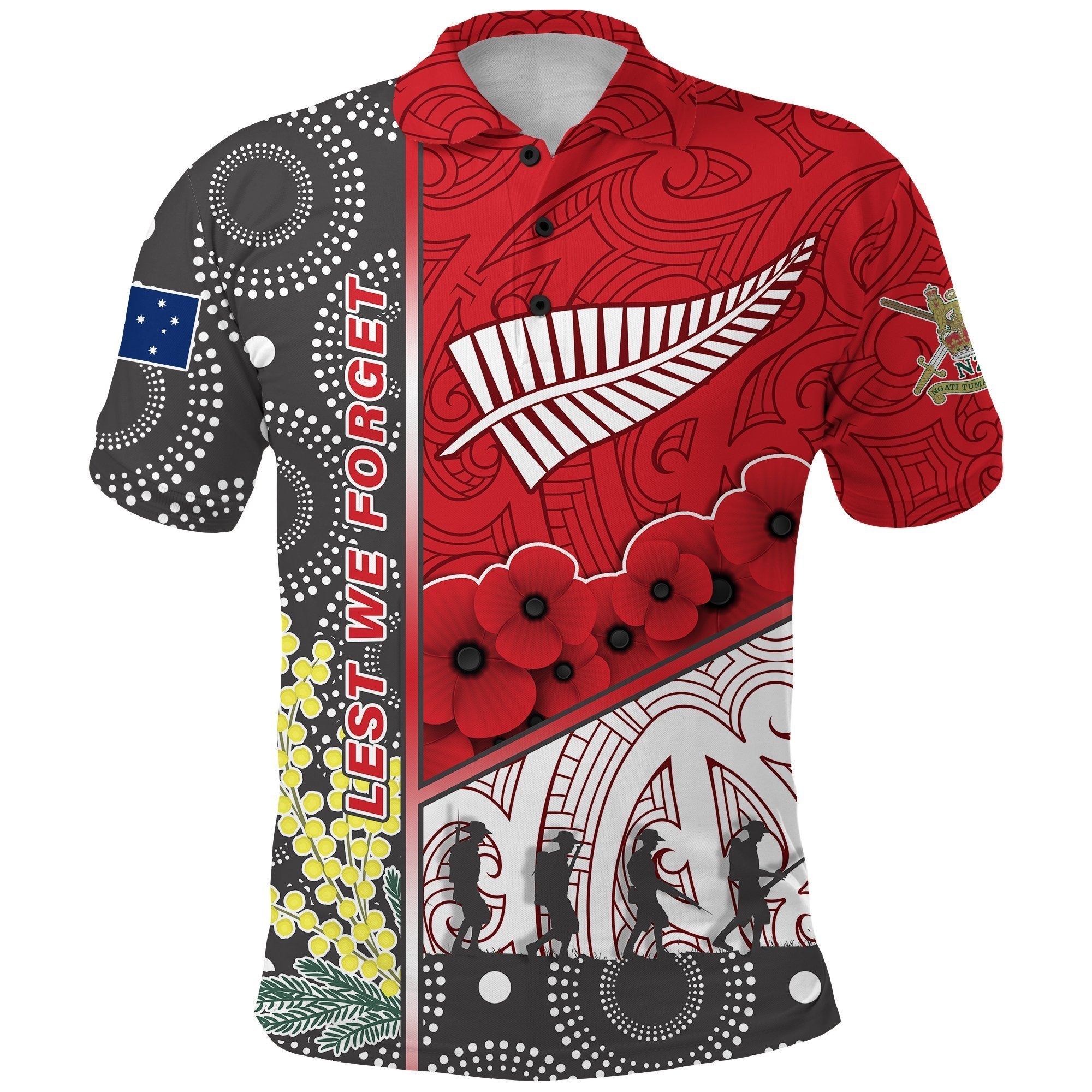 (Custom Personalised) ANZAC Day - Lest We Forget Polo Shirt Australia Indigenous and New Zealand Maori - Red - Vibe Hoodie Shop