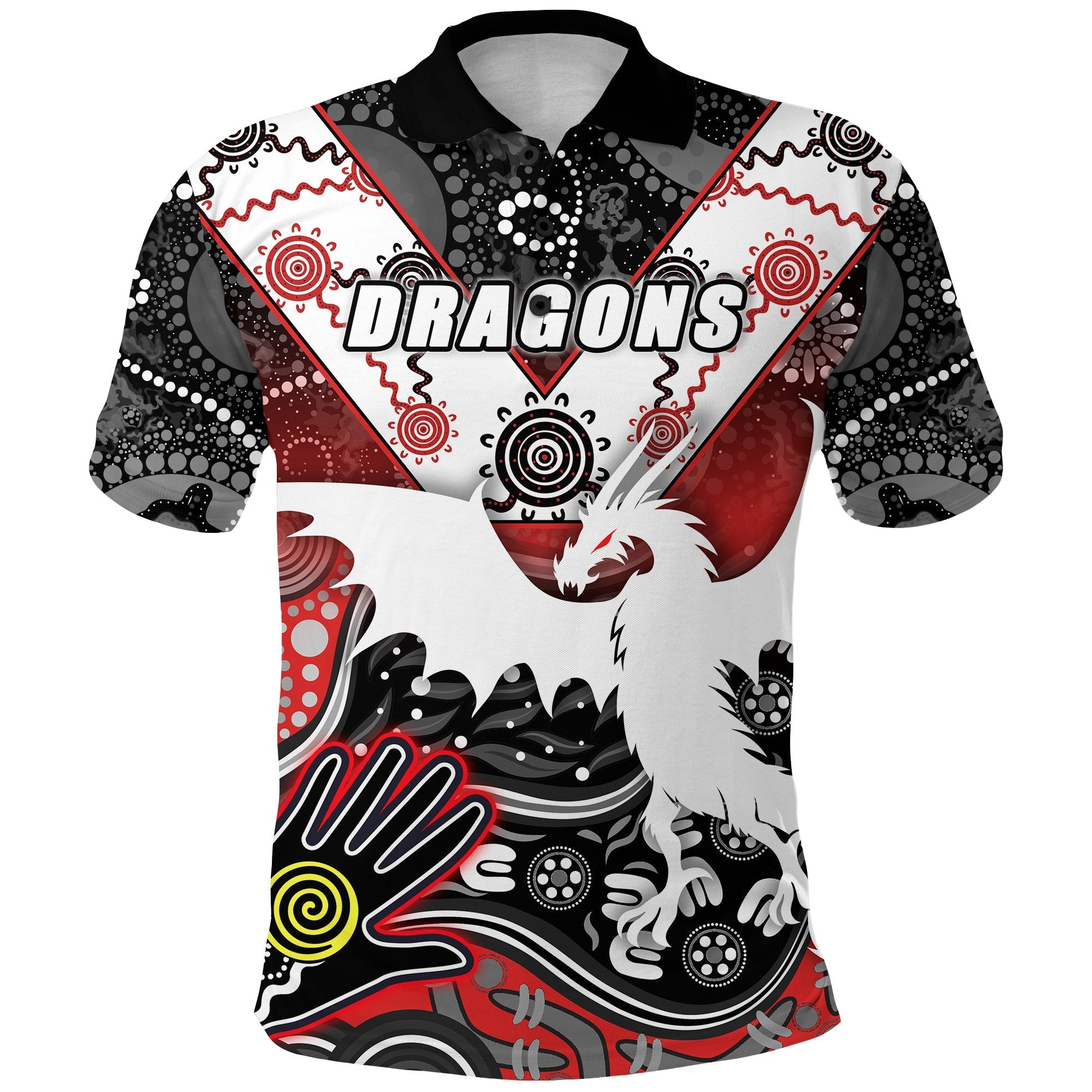 White St. George Dragons Polo Shirt Indigenous - Vibe Hoodie Shop