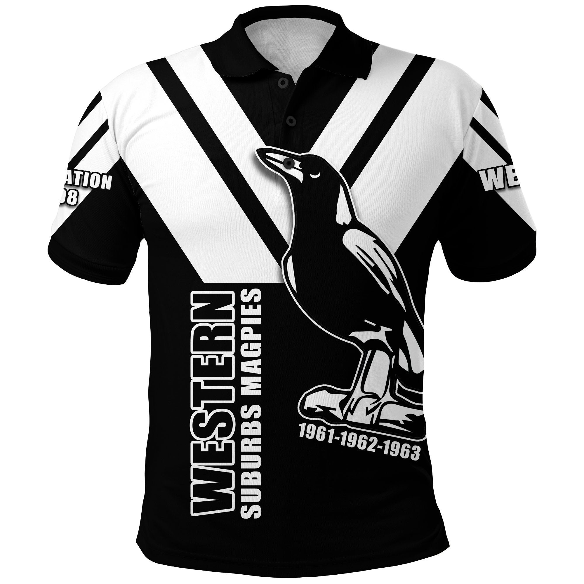 Wests 1908 Polo Shirt Western Suburbs Magpies - Vibe Hoodie Shop