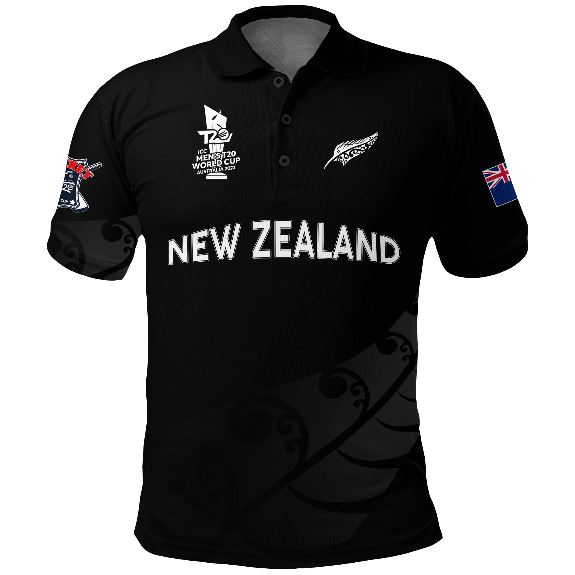 New Zealand Cricket T20 World Cup Men's Fern Maori Polo Shirt - - Vibe Hoodie Shop