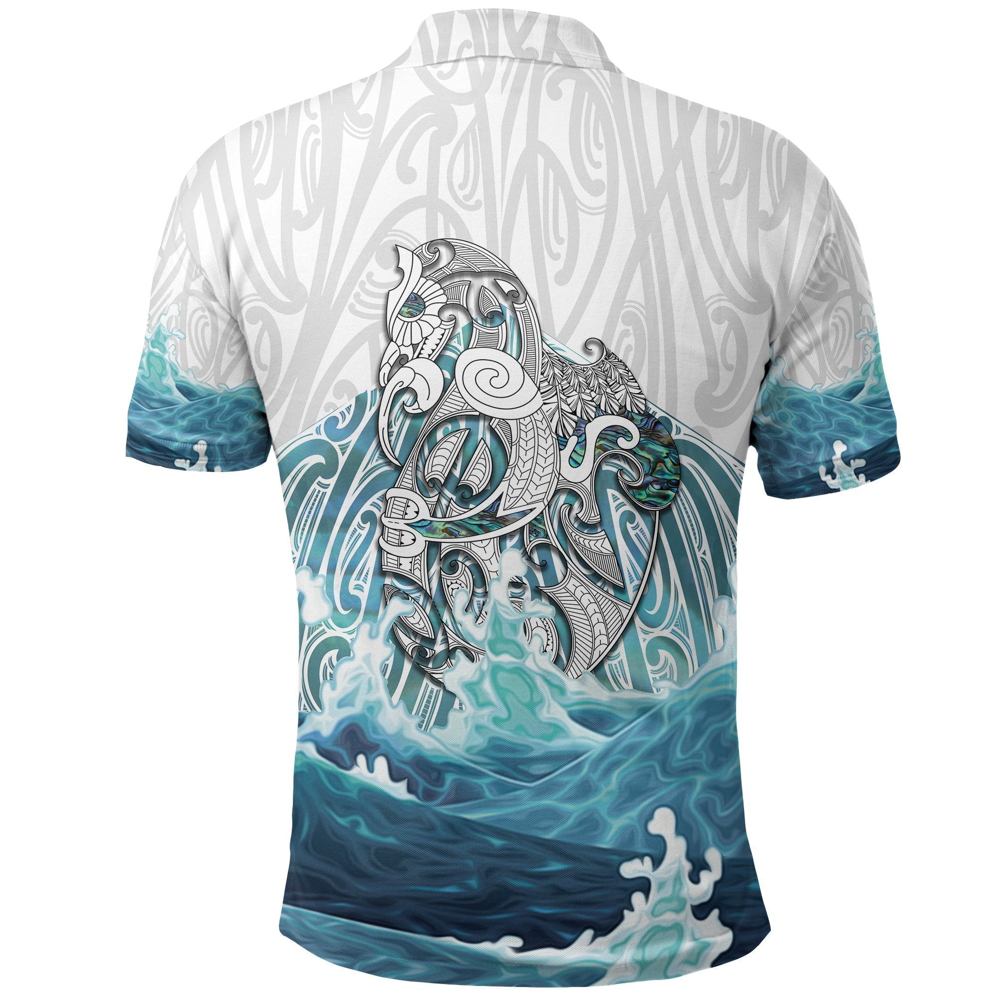 Maori Manaia The Blue Sea Polo Shirt, White - Vibe Hoodie Shop