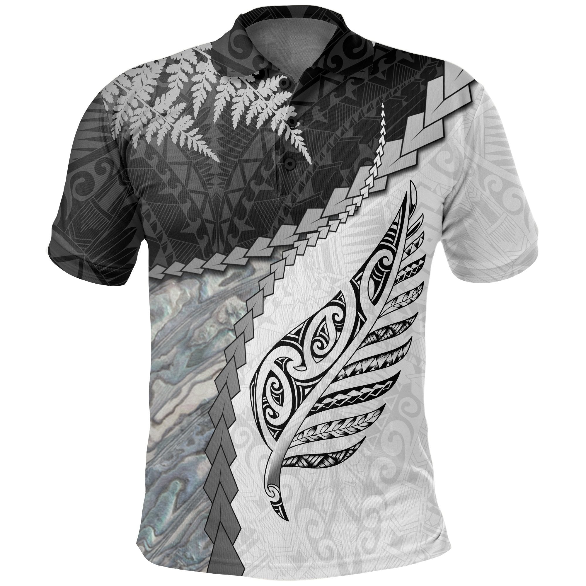 Paua Shell Maori Silver Fern Polo Shirt White - Vibe Hoodie Shop