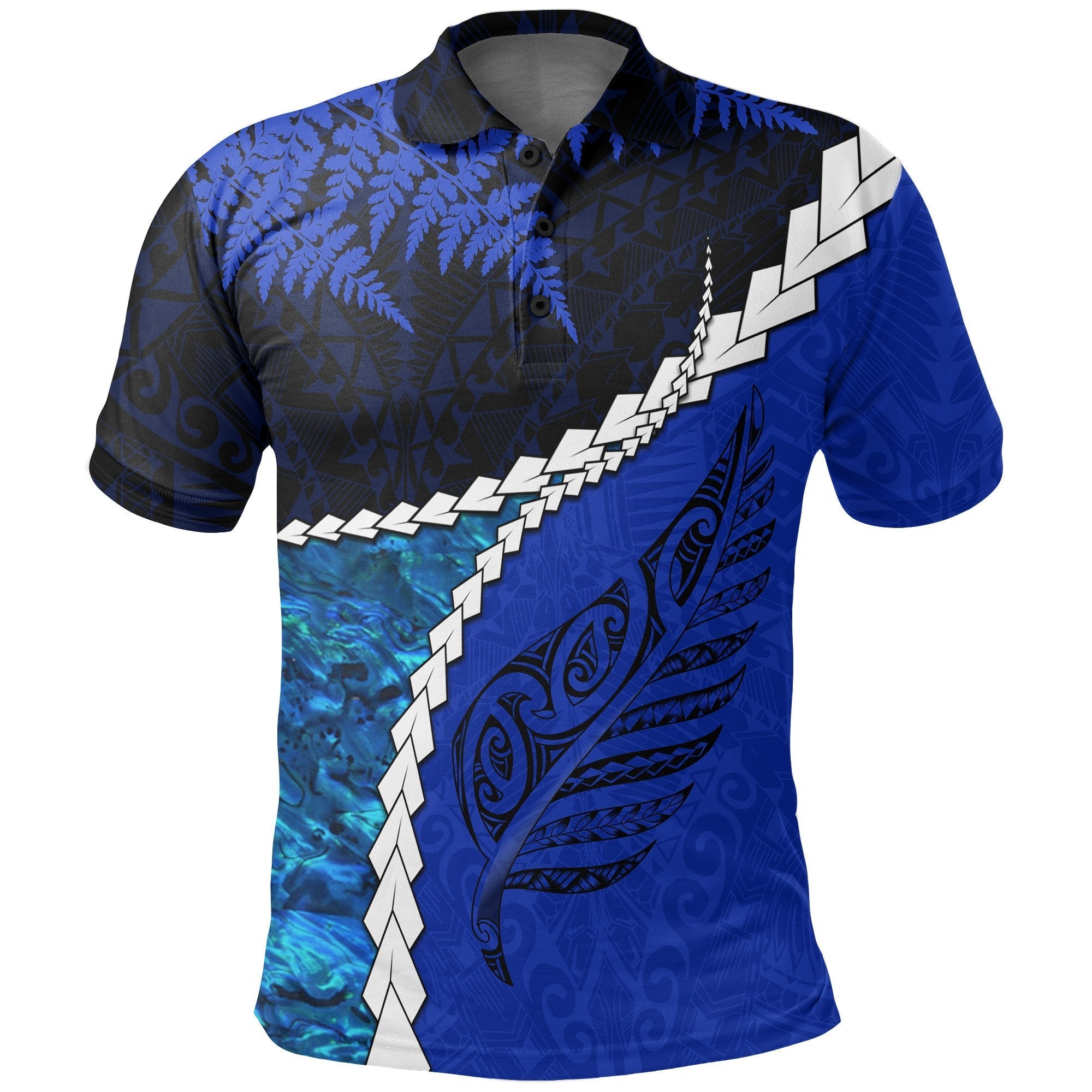 Paua Shell Maori Silver Fern Polo Shirt Cobalt - Vibe Hoodie Shop