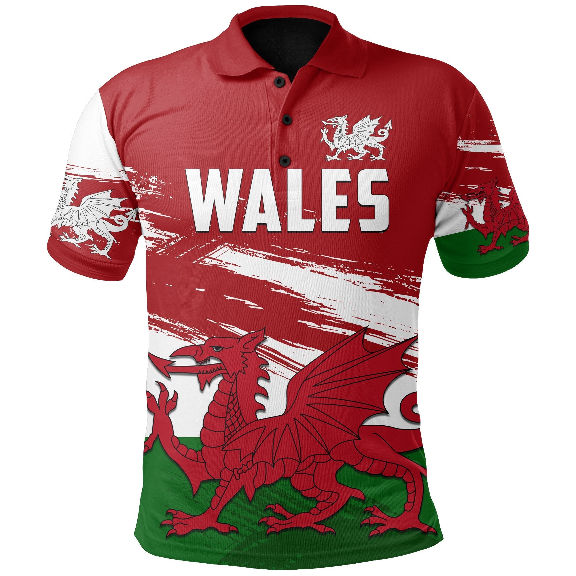 Wales - Cymru Rugby Polo Shirt Grunge Style - Vibe Hoodie Shop