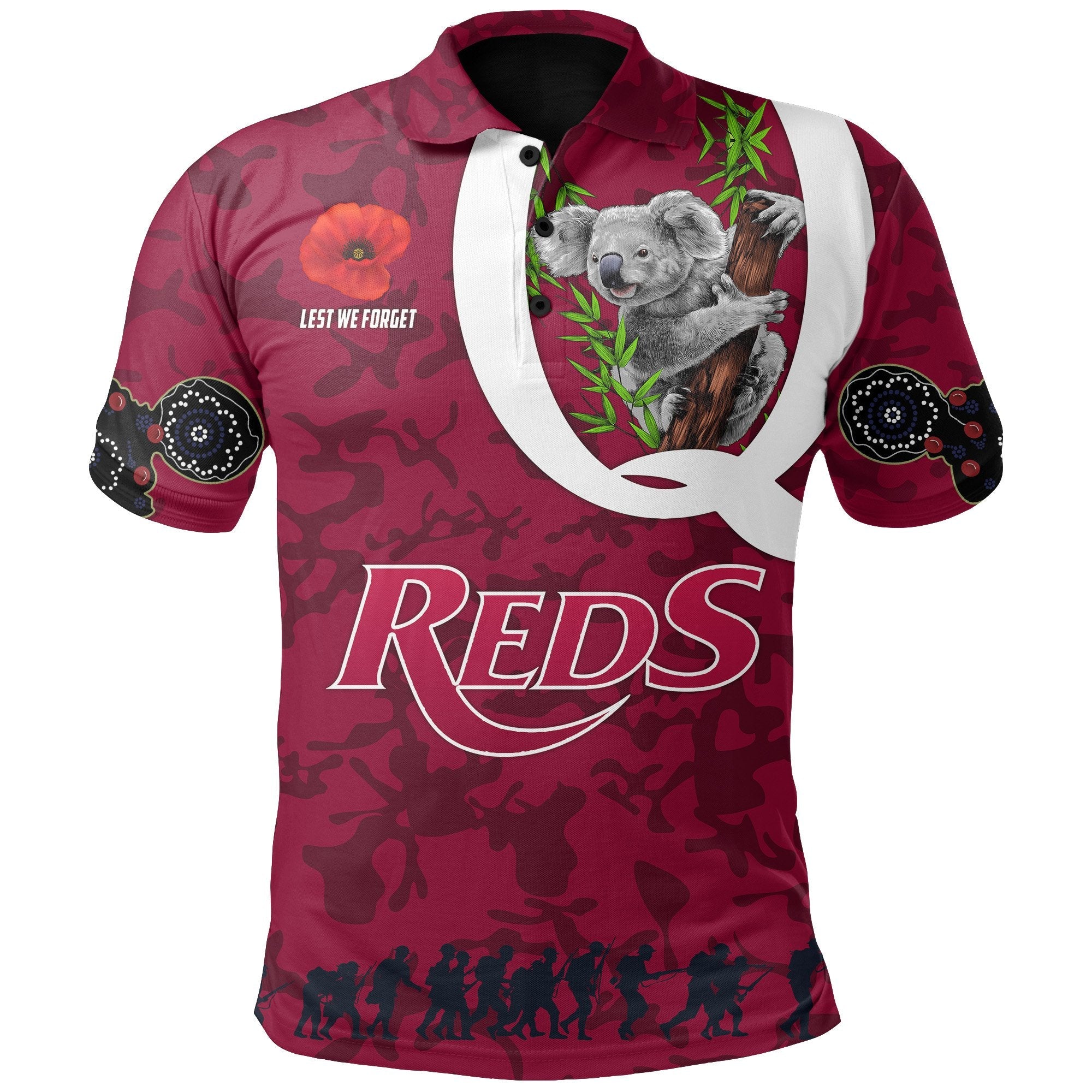 Queensland Reds Rugby Polo Shirt Koala ANZAC Day - Vibe Hoodie Shop