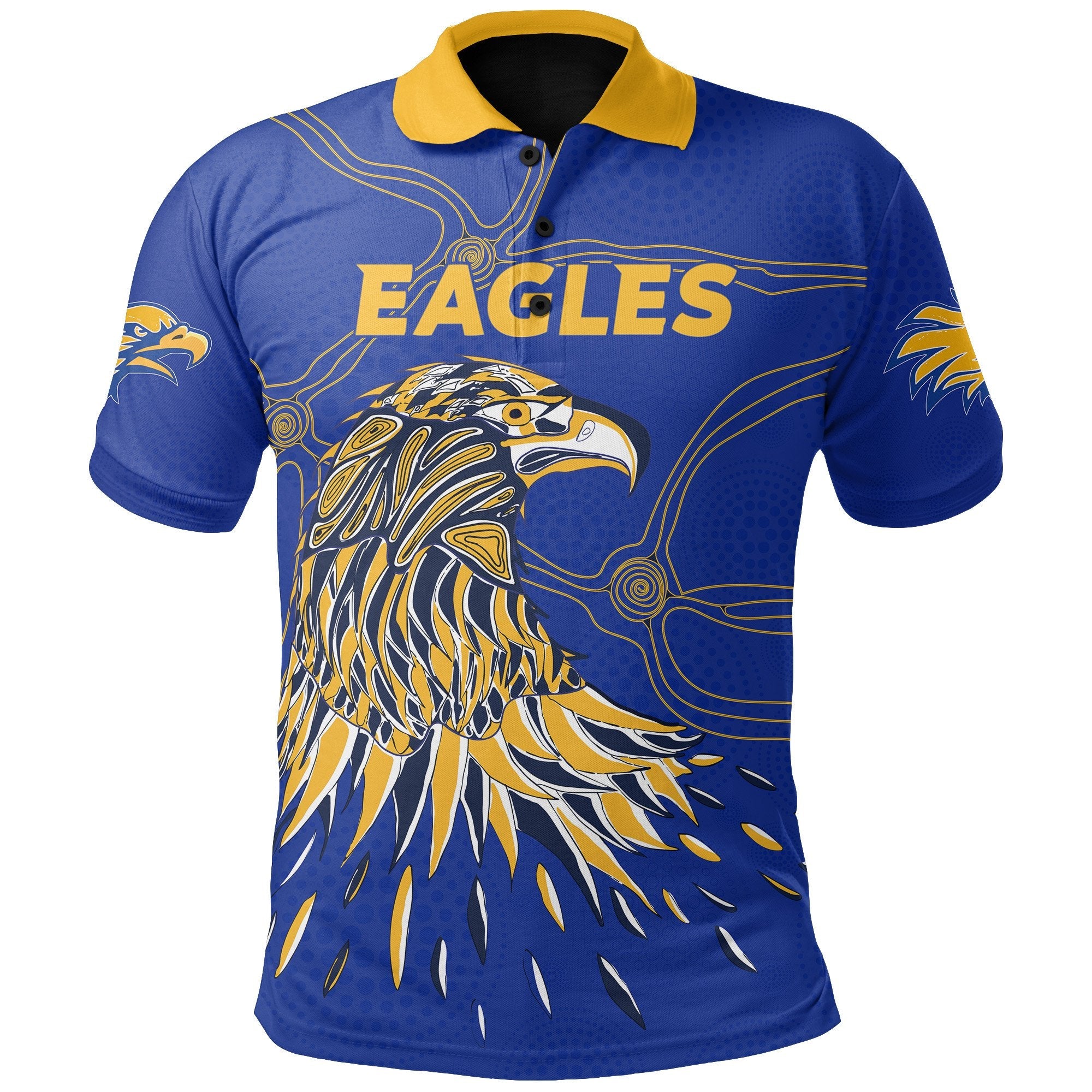 Australian Football Polo Shirt West Coast Eagles Indigenous - Blue - Vibe Hoodie Shop