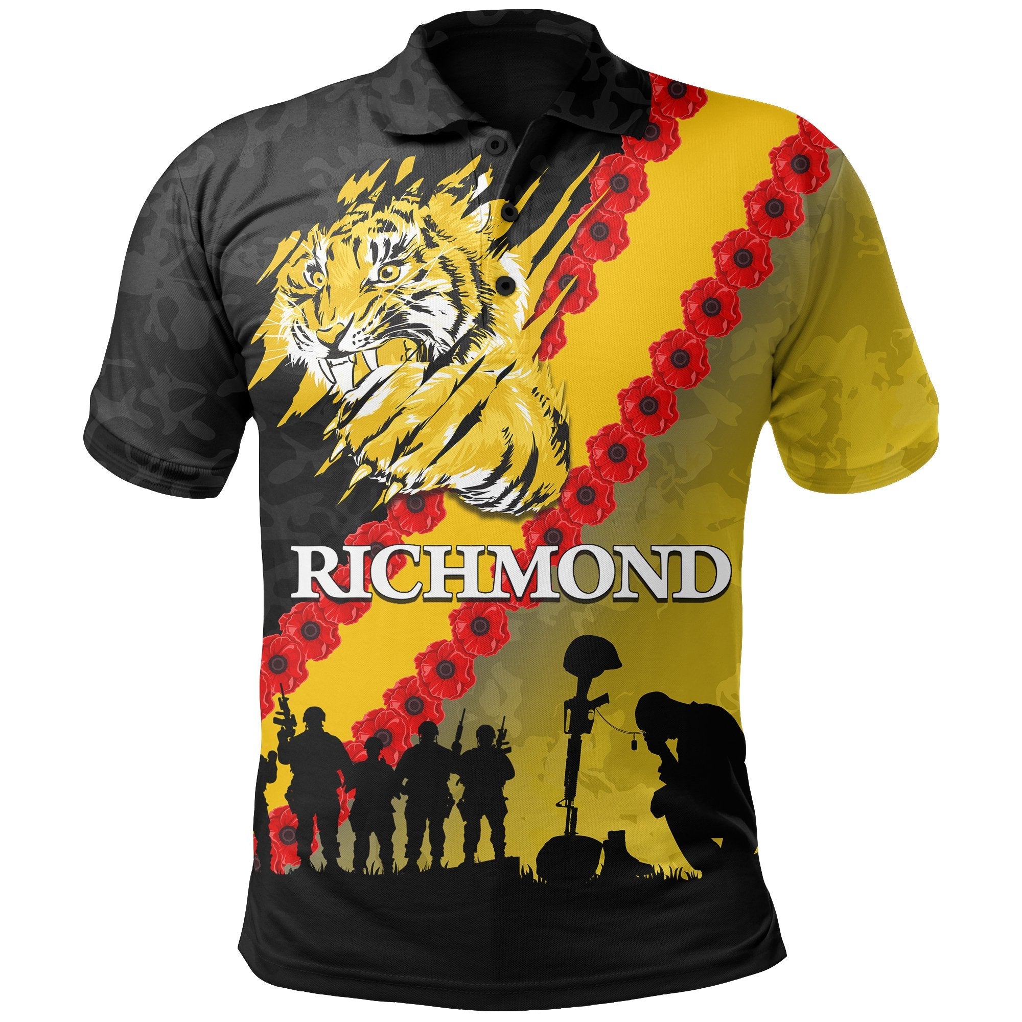 Richmond Tigers Polo Shirt ANZAC Day - Vibe Hoodie Shop