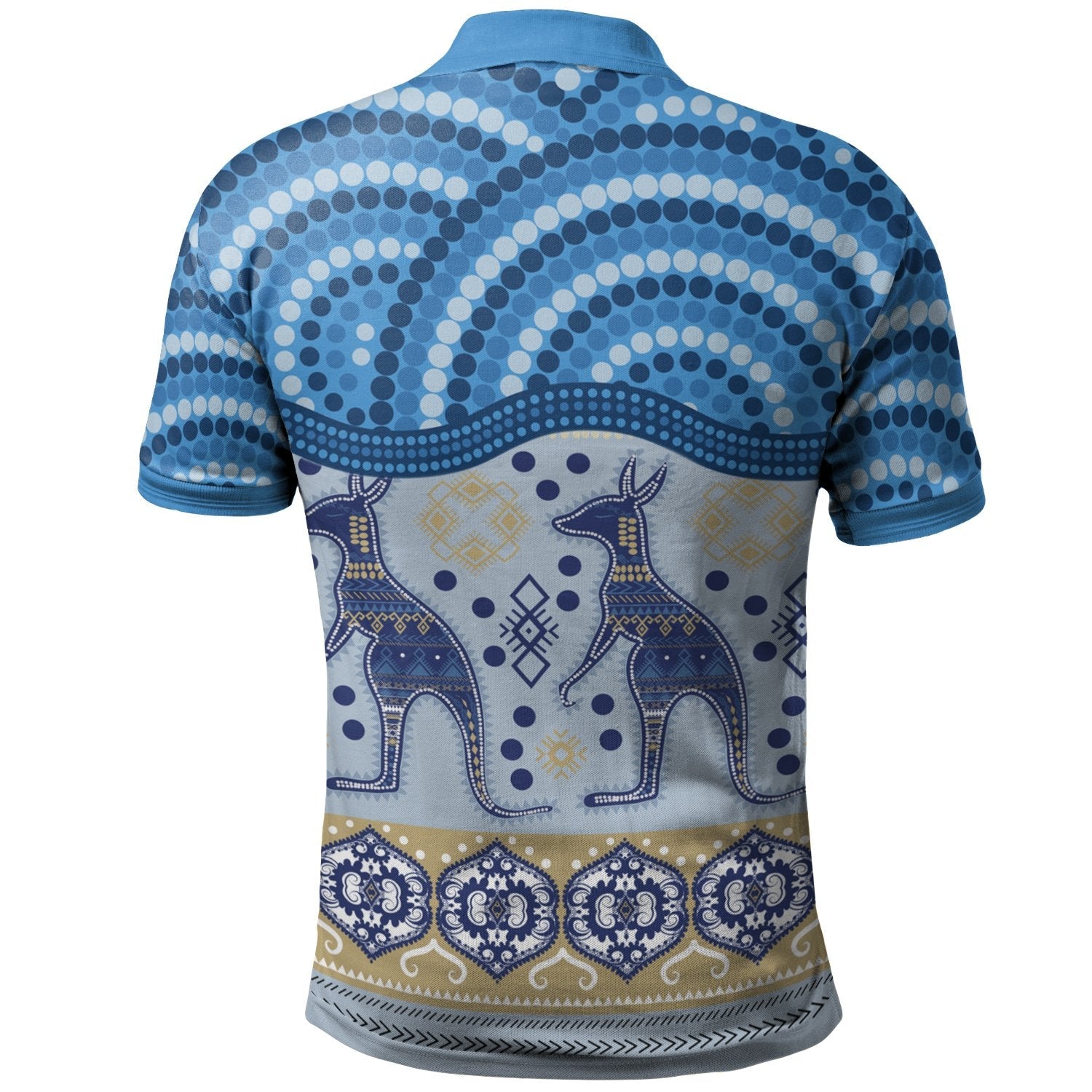 Aussie Aboriginal Polo Shirt Map and Kangaroo Style Blue - Vibe Hoodie Shop